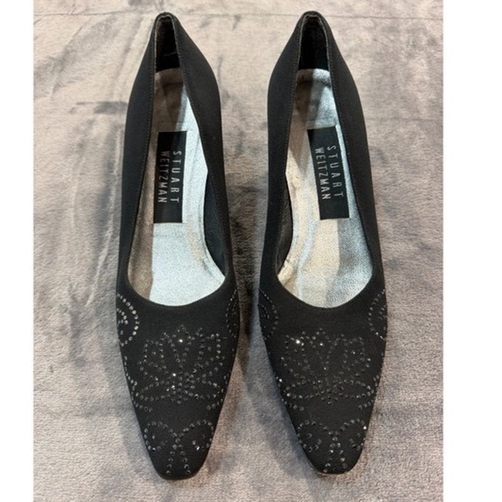 Stuart Weitzman Pumps Womens Black Rhinestone Kitten Heel Pointed Toe 5.5 B